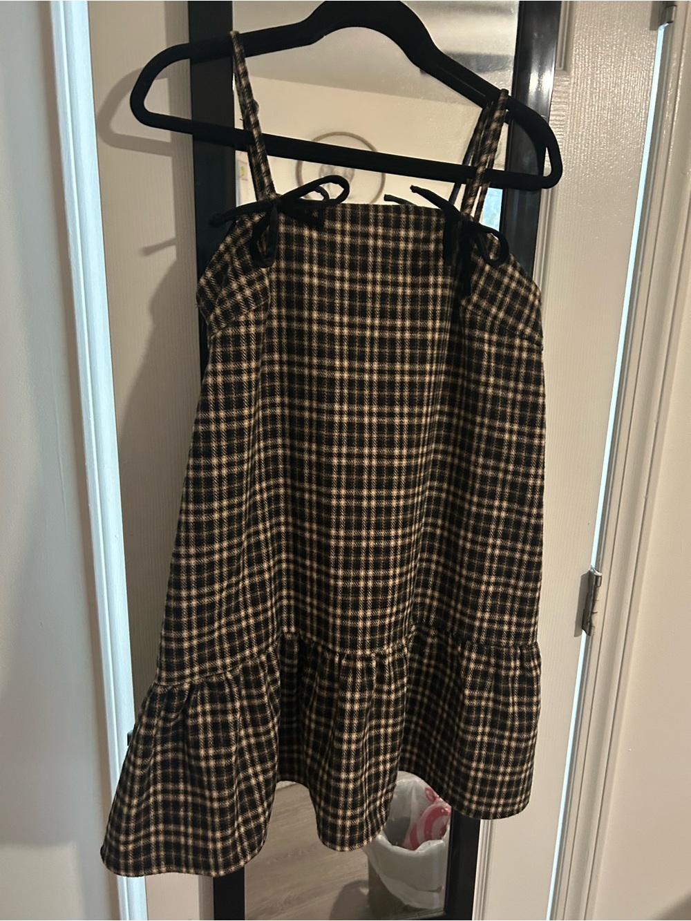 Cider Checked Tie-Strap Mini Dress - Black & Cream - Picture 2 of 4